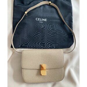 Celine Medium Box Bag in "Dune" Grained Goatskin Leather with Gold Hardware